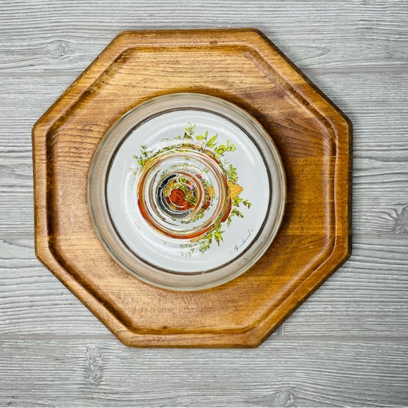 Vintage Goodwood teak / ceramic cheese & cracker tray with glass dome cloche - Picture 9 of 11